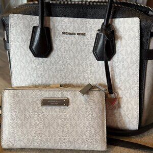 Michael Kors Mercer Medium Top Zip Belted Satchel and Jet double zip wristlet